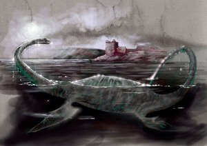 神奇的怪物和生物，神秘动物学：苏格兰尼斯湖水怪的代表 - 亚历山德罗·洛纳蒂 (Alessandro Lonati) 绘画，2012 年 作者 亚历山德罗·洛纳蒂