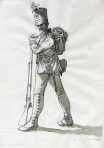 第一帝国（1804-1814和1815）：奥匈帝国（奥匈帝国）军队线列步兵的步兵服装。 亚历山德罗·洛纳蒂绘画 作者 亚历山德罗·洛纳蒂
