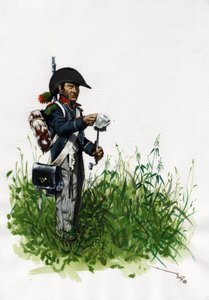 第一帝国（1804-1814和1815）：伟大的法国拿破仑军队的士兵步兵猎人。 亚历山德罗·洛纳蒂绘画 作者 亚历山德罗·洛纳蒂