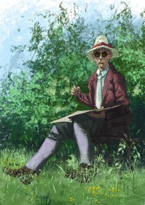 赫尔曼-黑塞在花园中作画 作者 亚历山德罗·洛纳蒂
