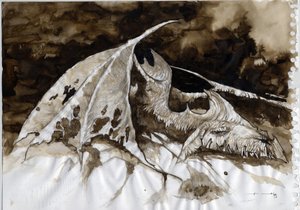 梦幻般的传奇动物：死龙尸体的插图。亚历山德罗-洛纳蒂创作的彩色绘画。 作者 亚历山德罗·洛纳蒂