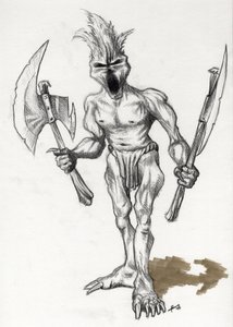 奇幻插画中的传奇怪物：手持斧头的巨魔战士。作者：Alessandro Lonati 作者 亚历山德罗·洛纳蒂