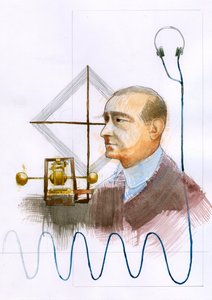 意大利物理学家、电报发明家古列尔莫-马可尼（1874-1937 年）肖像"（意大利发明家、电气工程师古列尔莫-马可尼肖像，因其在长距离无线电传输方面的开创性工作和对电报机的开发而闻名）。 作者 亚历山德罗·洛纳蒂