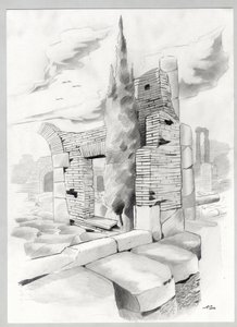 罗马的罗马时代遗址，罗马广场（foro romano） 亚历山大-洛纳蒂（Alessandro Lonati）绘图。 作者 亚历山德罗·洛纳蒂