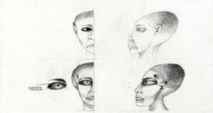 科幻插画（sciencefiction）：研究来自火星的外星人或外星人（alien或外星人）的面孔来征服太空或宇宙。 亚历山德罗·洛纳蒂绘画 作者 亚历山德罗·洛纳蒂