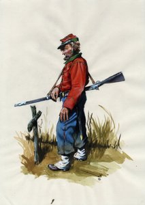 第二帝国（1852-1870）：意大利统一（Risorgimento），加里波第军队的志愿者，为意大利朱塞佩·加里波第（1807-1882）的事业而被称为“红衫军”战士 作者 亚历山德罗·洛纳蒂