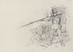 第二帝国（1852-1870）：步兵射击，奥地利军队士兵，奥匈帝国（Austro-Hungarian） 作者 亚历山德罗·洛纳蒂