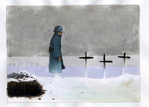 第一次世界大战：一名法国士兵在战争坟墓中瞻仰十字架 作者 亚历山德罗·洛纳蒂