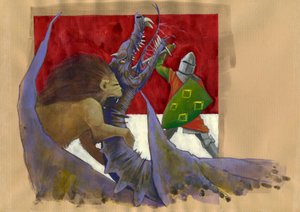 与龙战斗的狮子骑士伊万 (Yvain) 插画：亚历山德罗·洛纳蒂 (Alessandro Lonati) 作者 亚历山德罗·洛纳蒂
