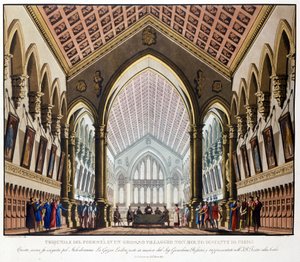 Scenography of Sanquirico for the opera “La gazza ladra” by Gioacchino Rossini represented at the Teatro alla Scala in Milan in 1817: the Tribunal du Podestat near Paris. 作者 亚历山德罗·桑基里科（Alessandro Sanquirico）