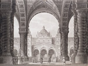 彼得-温特的歌剧《I due Valdomiri》的舞台设计。La Scala剧院，1818年。