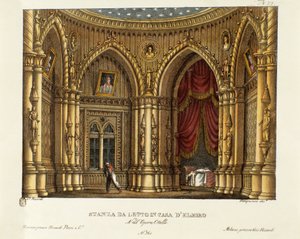 Elmire（或 Elmiro）的卧室 Gioacchino Rossini（或 Gioachino）（1816 年）根据威廉·莎士比亚的作品“奥赛罗或威尼斯的摩尔人”为歌剧“奥赛罗”设计的布景图）1830 年（石版画） 作者 亚历山德罗·桑基里科（Alessandro Sanquirico）