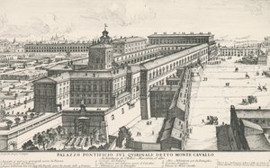 Quirinale山上的教皇宫，也被称为Monte Cavallo，由Alessandro Specchi（1668-1729）绘制和雕刻，意大利 作者 亚历山德罗·斯佩基（Alessandro Specchi）