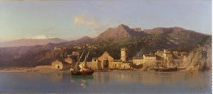 陶尔米纳，西西里岛看法，与埃特纳火山在背景中，1868年 作者 亚历山德罗·拉·沃尔佩