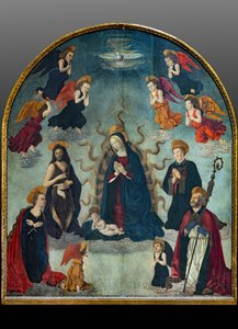 圣母子与圣徒（油画） 作者 Alessio & Scheggini Michele da Larciano（被称为 Graffione） (1470 85) Baldovinetti