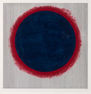 红底蓝圈，2022 年（卡片上的珐琅和钢笔） 作者 亚历克斯·邓恩