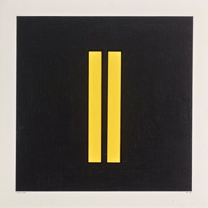 黑底黄柱，2021 年（卡片上的珐琅彩） 作者 亚历克斯·邓恩
