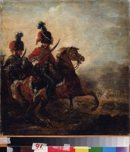 骑兵。(轻骑兵团）。亚历山大-奥西波维奇-奥尔洛夫斯基（1777-1832 年）的画作，布面油画