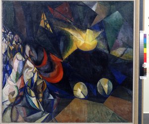 蒸汽机（Machine a vapeur）。Peinture de Alexander Konstantinovich Bogomazov (1880-1930)。水彩画
