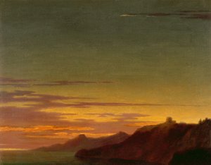 关闭日：海岸日落，c.1768-75（在纸上的石墨上油）
