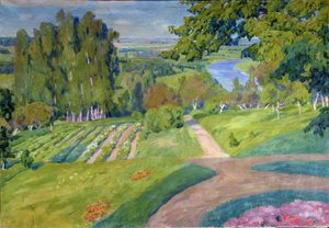 一个乡村庄园。 亚历山大·费奥多罗维奇·高什（Alexander Fyodorovich Gaush，1873-1947 年）绘画，布面油画，约 1910 年，俄罗斯艺术，新艺术风格。 M.Vrubel 地区艺术博物馆，鄂木斯克（俄罗斯）。 作者 亚历山大·高什