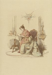 在桌边读信的女人