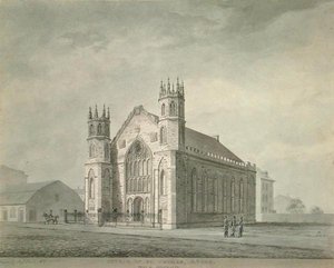 纽约市百老汇的圣托马斯教堂，约1829年（纸上水彩）。