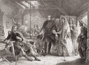 1747年，查尔斯王子和弗洛拉麦克唐纳在南尤伊斯特岛上的第一次会议，来自“英国和苏格兰历史插图”第二卷
