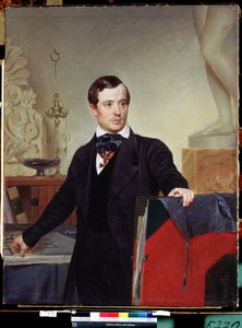 《画家兼建筑师亚历山大·布留洛夫 (Alexandre Briullov) (1798-1877) 的肖像》卡尔·布留洛夫 (Briullov) (1799-1852) 的绘画，圣彼得堡俄罗斯国家博物馆