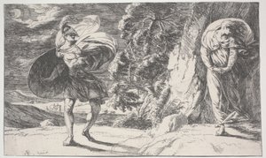 Fingal遇到Carbon Carglass，约1773年首次印刷（蚀刻画）。