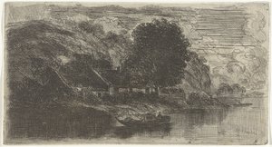 马斯河左岸景观和 De Rode Haan 咖啡馆