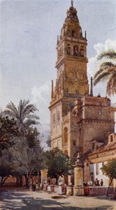The Court of Oranges, Mosque of Cordova (colour litho)