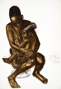 Nafarangui，Eki Bondo的妻子和她的孩子（邦多）Haut Ouelle，来自非洲卡通和绘画，在雪铁龙中心Afrique远征期间执行，第二次任务是Haardt Audouin-Dubreuil，