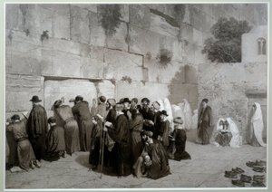 犹太教："所罗门之墙" 在哭墙前祈祷的犹太教男女教徒。1857 年之前。亚历山大-比达（1823-1895 年）的素描，纸上水彩、钢笔和铅笔，尺寸：0.61x0.87 m。0,61x0,87 m 马尔梅松，城堡博物馆