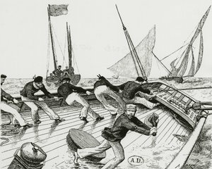 帆船比赛。Le turn du Bateau-Buoée - A. Brun的绘图，Bibl.des Arts deco。 作者 亚历山大·布伦