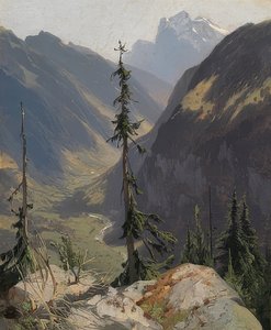 Lütschental和Wetterhorn。约于1850年 作者 亚历山大卡拉梅
