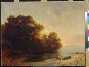 Trees at the lake by Calame, Alexandre (1810-1864). Oil on canvas, Dimension : 62x81. State A. Pushkin Museum of Fine Arts, Moscow 作者 亚历山大卡拉梅
