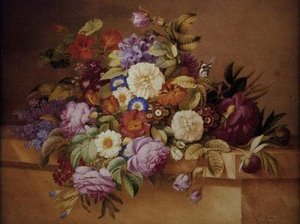 玫瑰花、旋花和其他在斜坡上的花朵 作者 亚历山大·库隆（Alexandre Couronne）