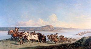 附设的马把船拉到罗纳河上，c1825-1870 作者 亚历山大·杜比森（Alexandre Dubuisson）