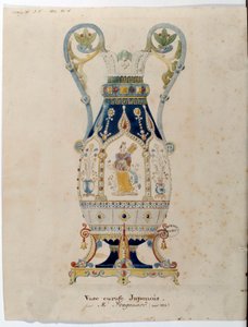 日式茶杯花瓶 亚历山大-埃瓦里斯特-弗拉戈纳尔（1780-1850）的水彩画 1832年塞夫勒。瓷器厂 作者 亚历山大·埃瓦里斯特·弗拉戈纳尔