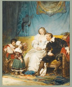 Rubens和Hélène Fourment坐在一起，Frans拿着一封信，Isabelle Hélène给他们一束玫瑰花。 作者 亚历山大·埃瓦里斯特·弗拉戈纳尔