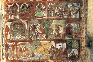 印度泰米尔纳德邦Chidambaram的Nataraya寺庙中描绘湿婆生活的壁画，5世纪。 作者 亚历山大·加布里埃尔（后）Decamps