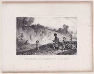 猎杀白鼬，出自《狩猎场景》系列，1829年。 作者 亚历山大·加布里埃尔·戴尚