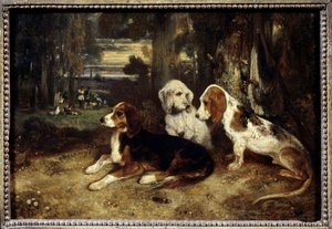 休息中的猎犬 亚历山大-加布里埃尔-德尚（1803-1860）的画作 1839年，太阳。0,26x0,37米 巴黎，卢浮宫博物馆。 作者 亚历山大·加布里埃尔·戴尚