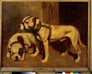 苏格兰牛头犬和梗坏狗的枪口。亚历山大·加布里埃尔·迪坎普斯（Alexandre Gabriel Decamps）的绘画 作者 亚历山大·加布里埃尔·戴尚