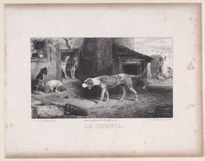 犬舍，出自《狩猎场景》系列，1829年。 作者 亚历山大·加布里埃尔·戴尚