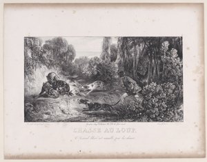猎狼：受伤的动物被狗攻击，出自《狩猎场景》系列，1829年。 作者 亚历山大·加布里埃尔·戴尚