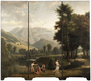 阿卡狄亚的风景，处女处在河边，超越山顶的城堡，1801年