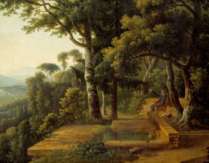 哲学家让·雅克·卢梭（Jean Jacques Rousseau，1712-1778）于 1770 年在里昂 Detail 附近的 Parc de la Rochecordon 进行冥想。 Alexandre Hyacinthe Dunouy (1757-1841) 的绘画
