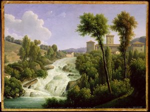 查看从Ile de Sora上方的城堡瀑布，1822年